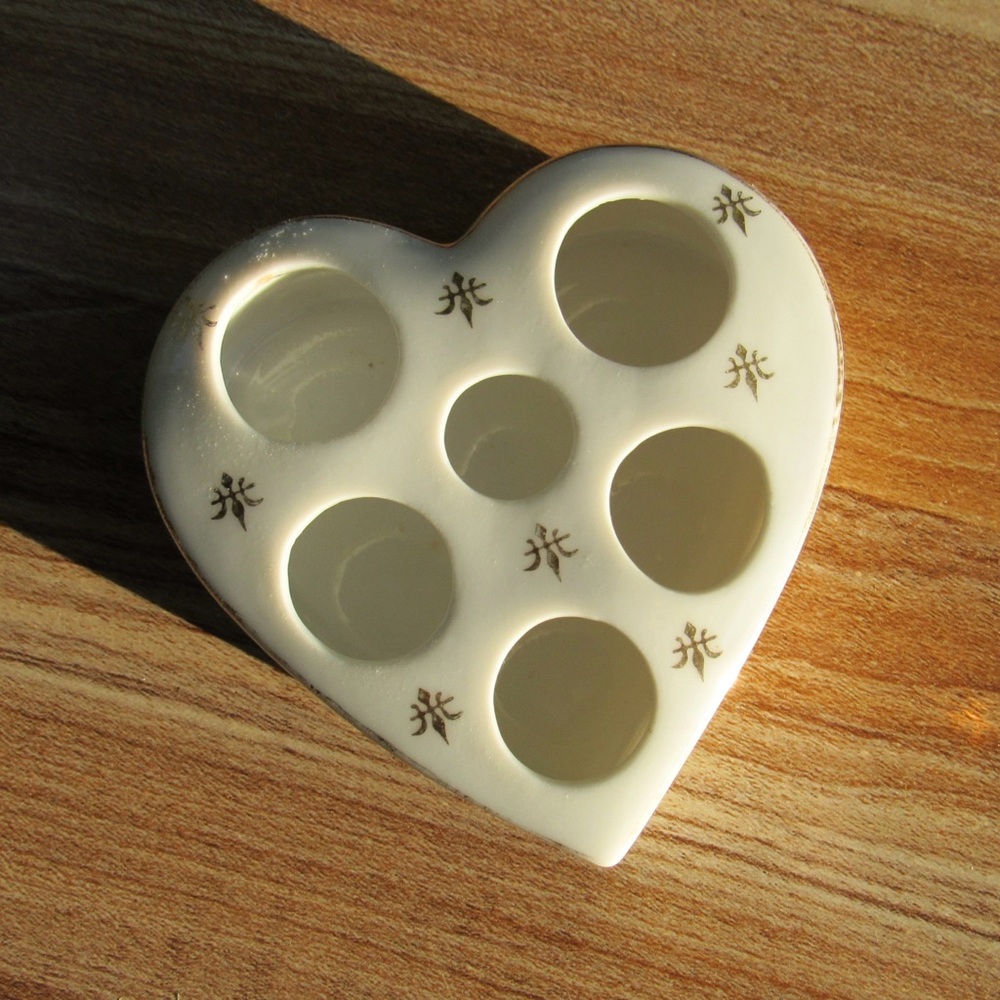 Vintage 1980s Ceramic Lipstick Holder White with Gold Embellishments